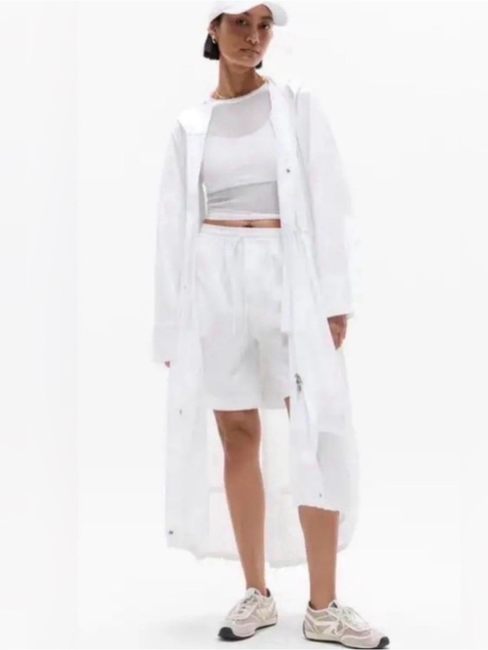 Athleta White Trade Winds Hooded Long Raincoat Coat Sz M NWT $249
